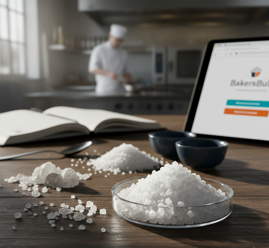 BakersBulk industrial salt bags stacked on a shipping pallet, representing wholesale food-grade salt logistics and FTL.